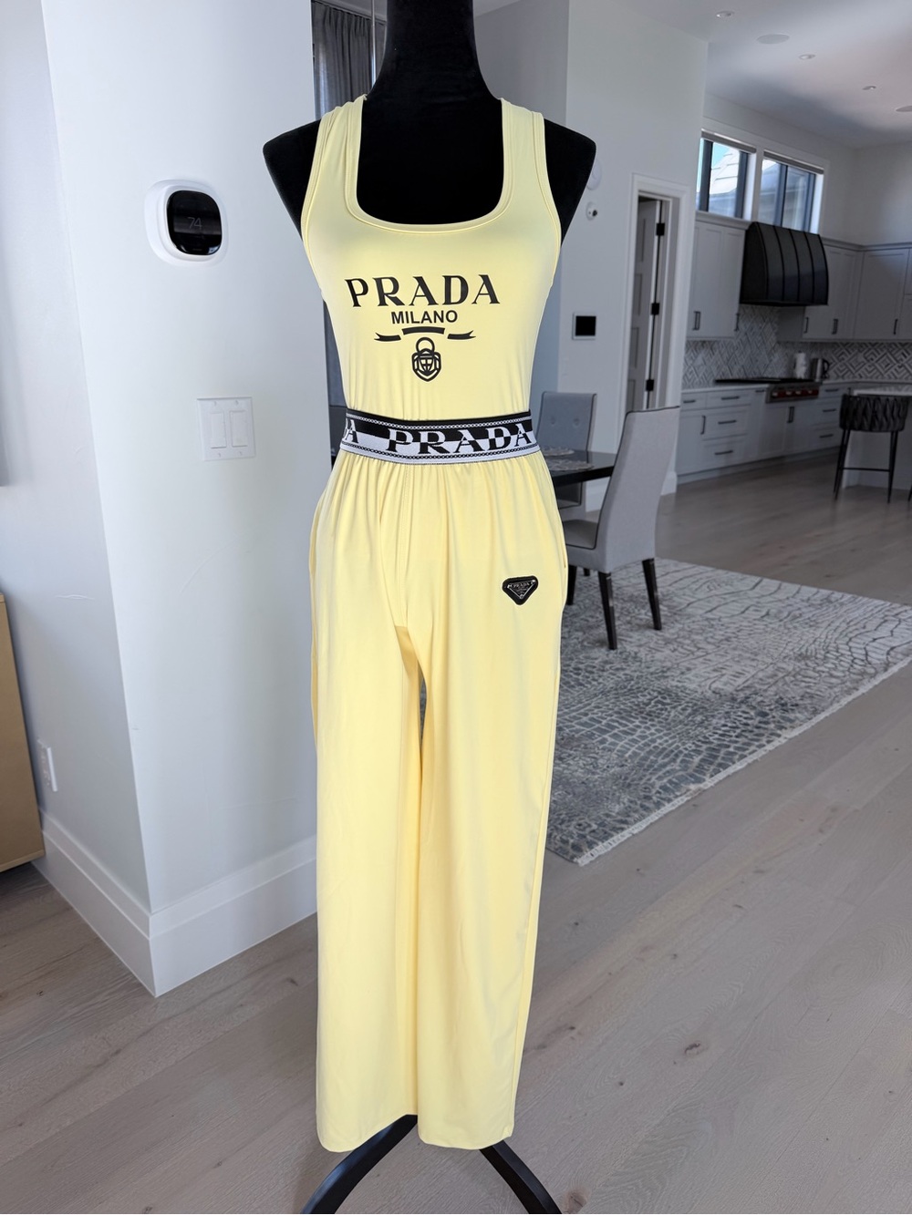 PRADA Yellow Wide-Leg Pants and matching top lounge comfy set size M - Picture 10 of 13